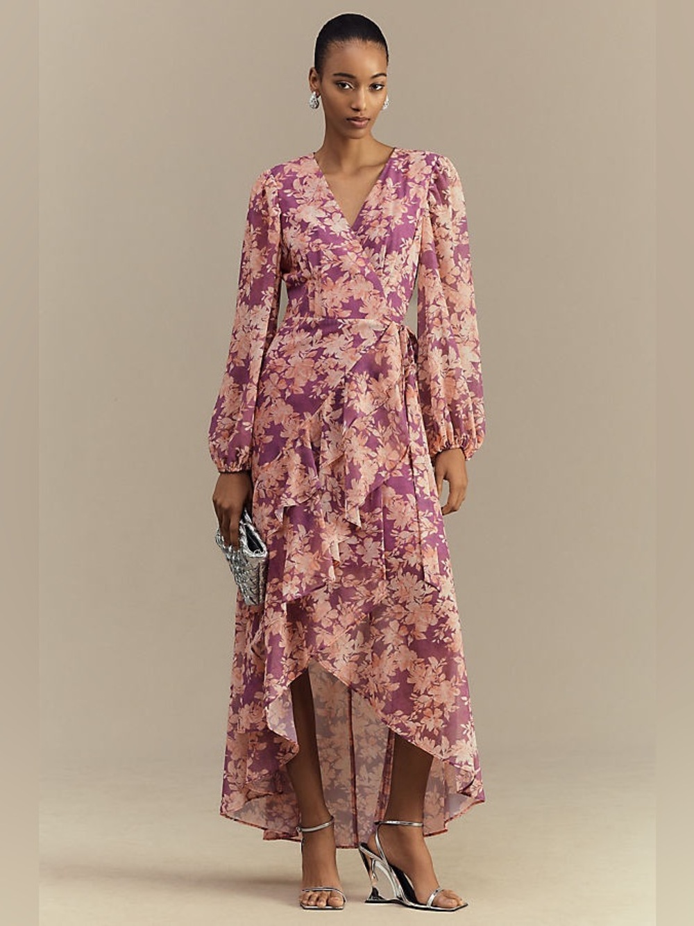 Hutch Sadey Long-Sleeve Chiffon Wrap Maxi Dress NWT